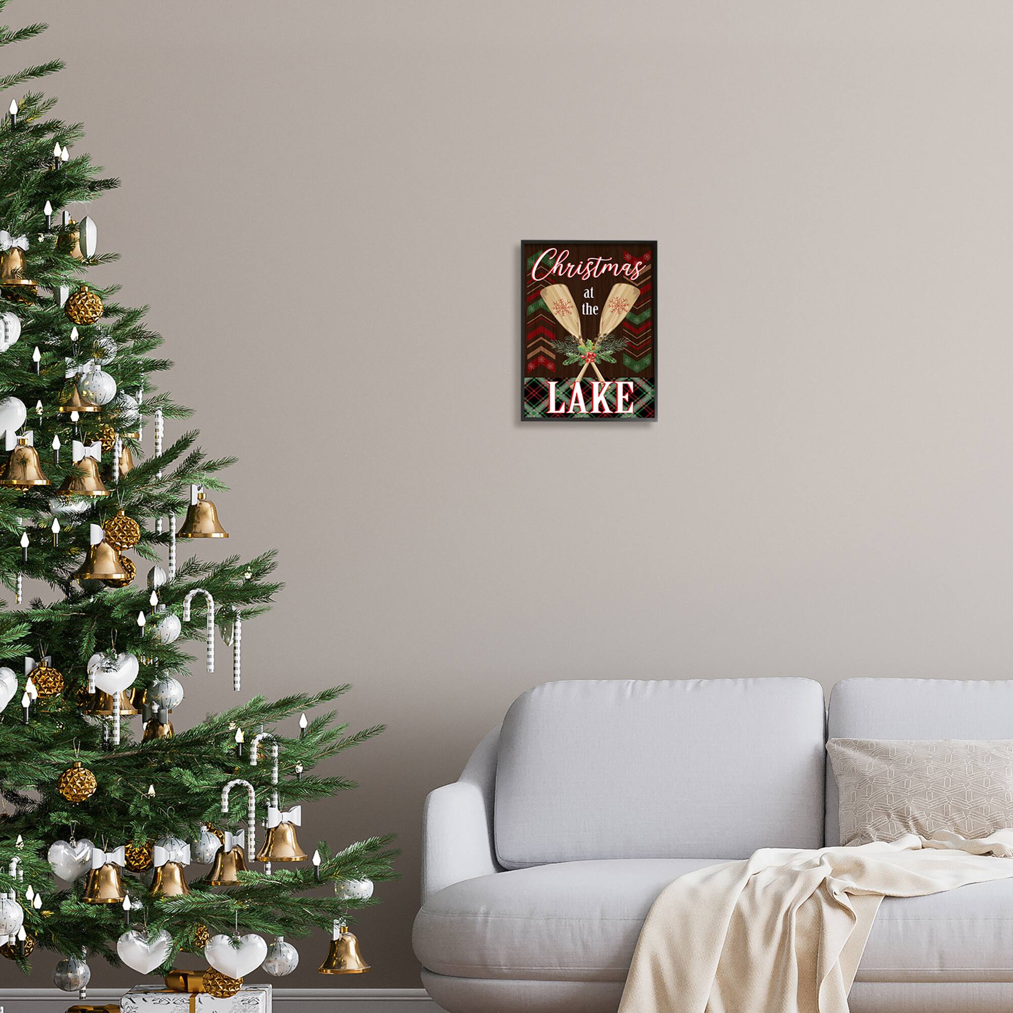 Stupell Industries Christmas At Lake Seasonal Oars Framed Giclee Art